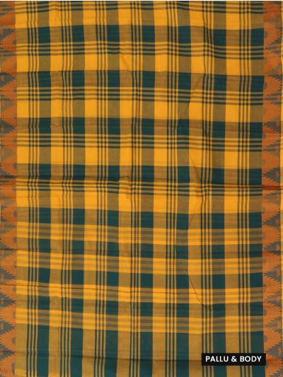 Gracecharm Elegant Cotton Bold Check Temple Border Saree - Without Blouse