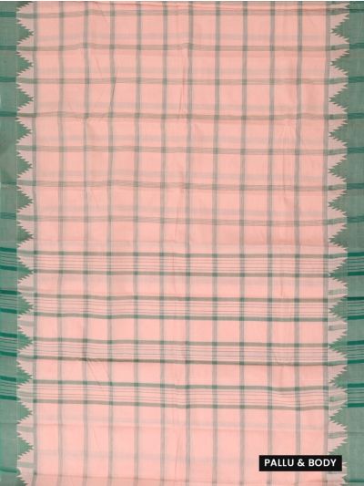 Gracecharm Elegant Cotton Fine Window Check Temple Border Saree - Without Blouse