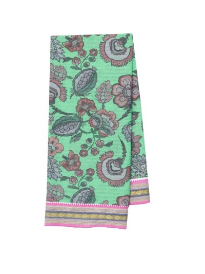 Gracecharm Elegant Chanderi Cotton Floral Print Striped Pallu Saree