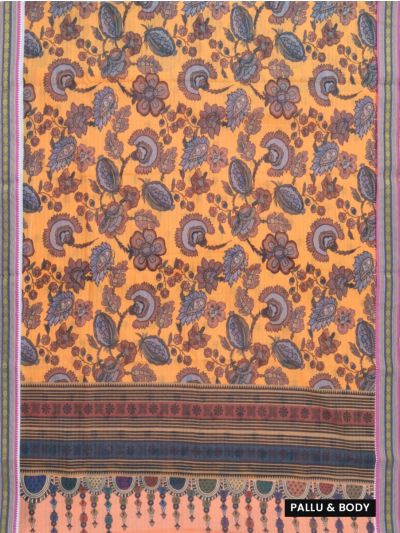Gracecharm Elegant Chanderi Cotton Floral Print Ornamental Pallu Saree