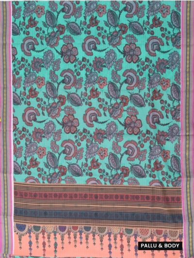 Gracecharm Elegant Chanderi Cotton Floral Vine Print Saree