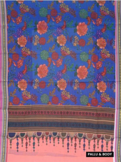 Gracecharm Elegant Chanderi Cotton Floral Print Border Saree