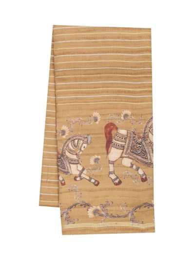 Gracecharm Art Dupion Stripe with Horse Pallu Saree