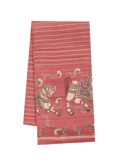 Gracecharm Art Dupion Stripe with Horse Motif Pallu Saree