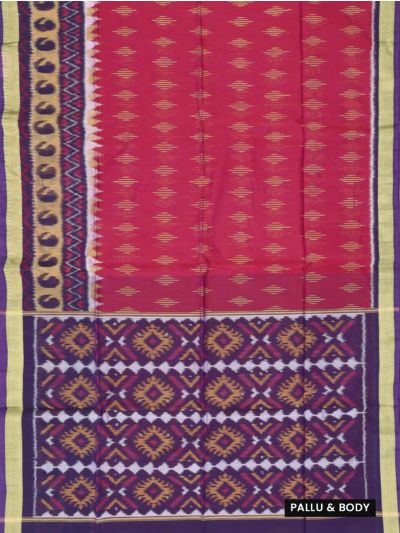 Gracecharm Pochampally Silk Cotton Ikat Diamond Butta Pallu Saree