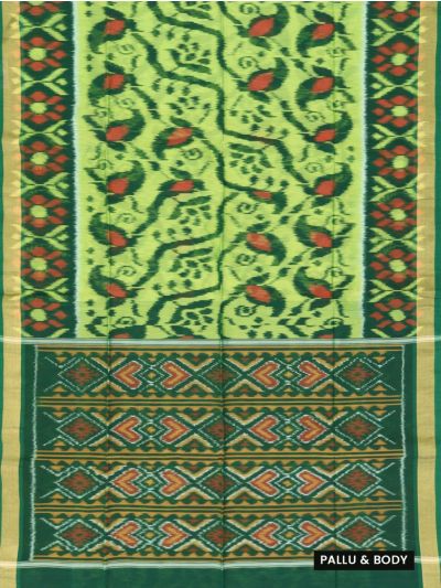 Gracecharm Pochampally Silk Cotton Floral Vine with Geometric Pallu Saree