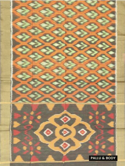 Gracecharm Pochampally Silk Cotton Leaf Butta Geometric Pallu Saree
