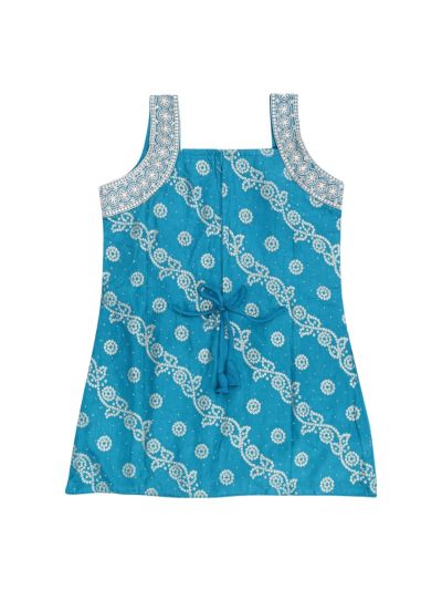 Graceful Essence Girls Bandhani Floral Top Palazzo Dupatta Set