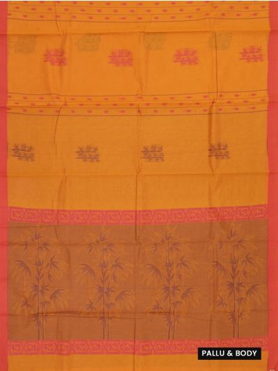 Kanmanie Cotton Bamboo Sprig Butta with 2 Inch Asthiri Border Pallu Saree