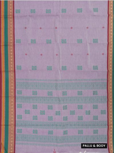 Kanmanie Cotton Floral Butta with Ornamental Stripe Pallu Kanchi Border Saree