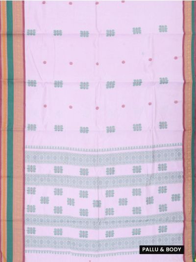 Kanmanie Cotton Floral Butta with Ornamental Stripe Pallu Kanchi Border Saree