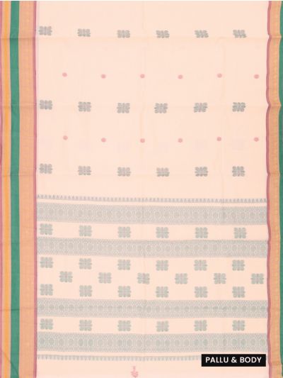 Kanmanie Cotton Floral Butta with Geometric Stripe Pallu Saree