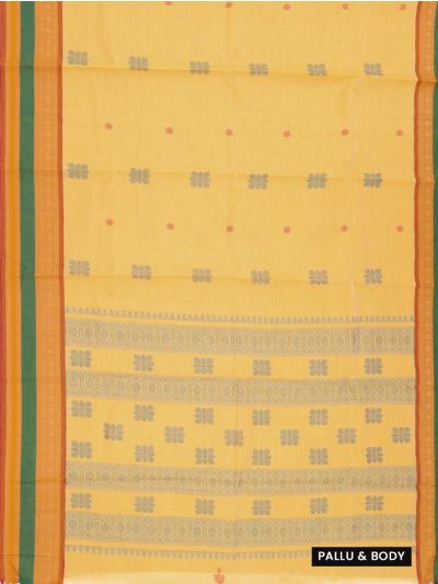 Kanmanie Cotton Floral Butta with Geometric Stripe Pallu Saree