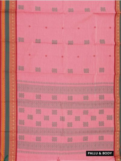Kanmanie Cotton Floral Butta with Floral Stripe Pallu Kanchi Border Saree