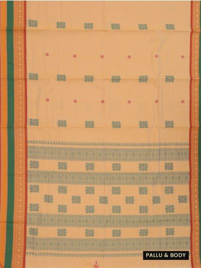 Kanmanie Cotton Floral Butta with Ornamental Stripe Pallu Kanchi Border Saree