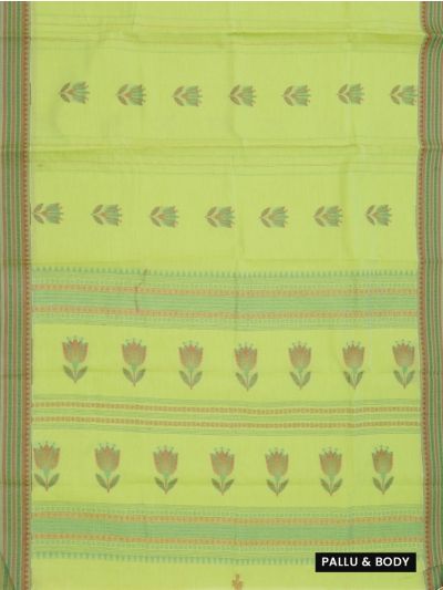 Kanmanie Cotton Floral Bud Butta with Geometric Stripe Pallu Saree