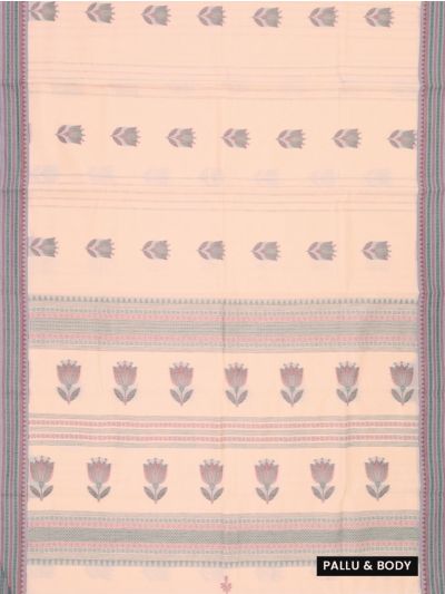 Kanmanie Cotton Floral Bud Butta Geometric Stripe Pallu 3 inch Jacquard Border Saree