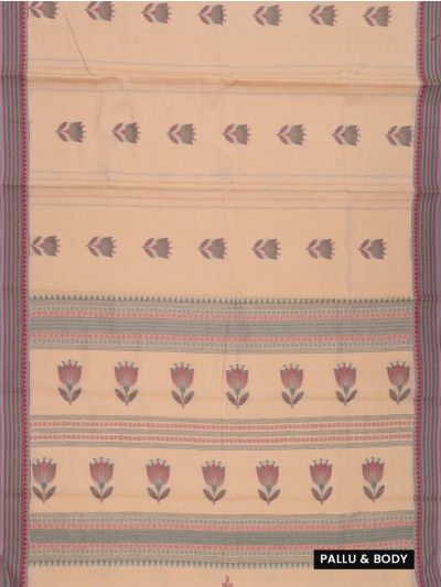 Kanmanie Cotton Floral Butta with 3 inch Jacquard Border Saree