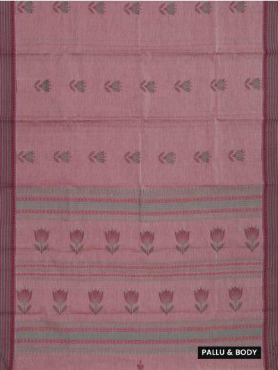 Kanmanie Cotton Floral Bud Butta with Floral Stripe Pallu 3 Inch Jacquard Border Saree