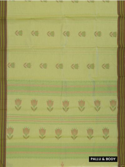Kanmanie Cotton Floral Bud Butta Geometric Stripe Pallu 3 Inch Jacquard Border Saree