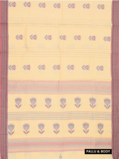 Kanmanie Cotton Floral Butta Geometric Stripe Pallu 3 Inch Jacquard Border Saree