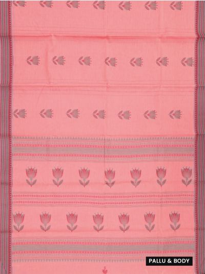 Kanmanie Cotton Floral Butta with Geometric Stripe Pallu 3 Inch Jacquard Border Saree