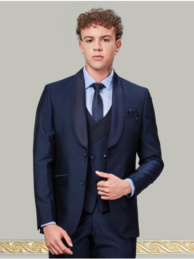 Bennevis Men’s Satin Shawl Lapel Double Breasted Waistcoat Tuxedo 5 Piece Suit Set