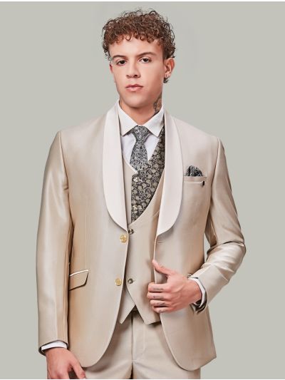 Bennevis Men’s Satin Shawl Lapel Paisley Brocade Waistcoat Tuxedo 5 Piece Suit Set