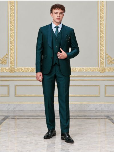 Bennevis Men’s Satin Shawl Lapel Solid Waistcoat Tuxedo 5 Piece Suit Set