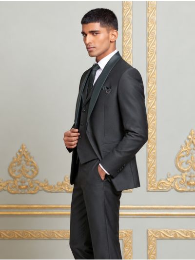 Bennevis Men’s Satin Shawl Lapel Layered Waistcoat Tuxedo 5 Piece Suit Set
