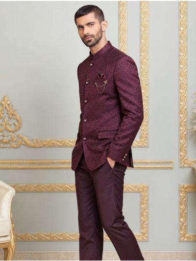 Bennevis Men’s Floral Brocade Mandarin Collar Jodhpuri 2 Piece Suit Set