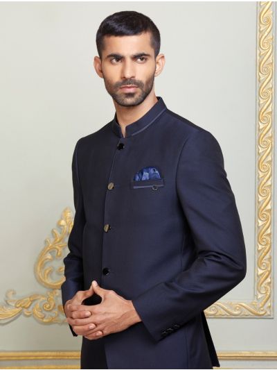Bennevis Men’s Mandarin Collar Textured Jodhpuri 2 Piece Suit Set