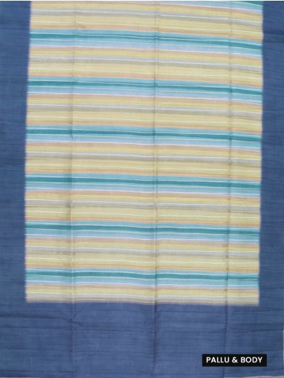 Gracecharm Art Dupion Multicolour Striped with Contrast Plain Pallu Saree