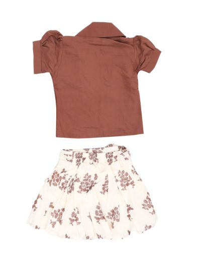 Graceful Essence Girls Floral Applique Jacket Top and Pleated Mini Skirt Set
