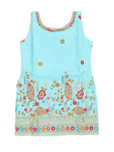 Graceful Essence Girls Peacock Floral Embroidered Kurta Sharara Dupatta Set