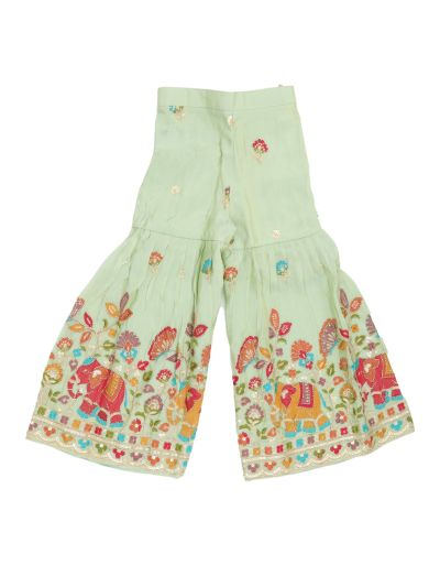 Graceful Essence Girls Elephant Floral Embroidered Kurta Gharara Dupatta Set