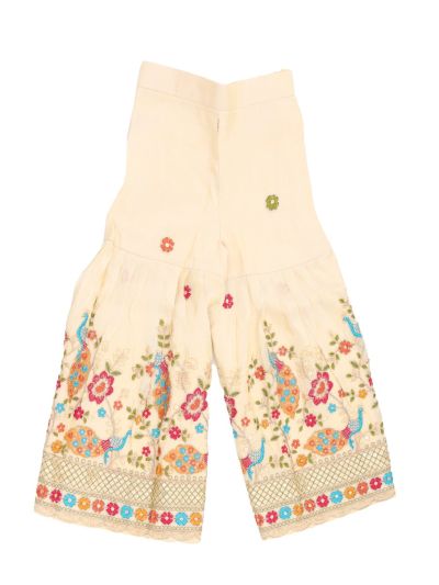 Graceful Essence Girls Peacock Floral Embroidered Kurta Gharara Pant Dupatta Set