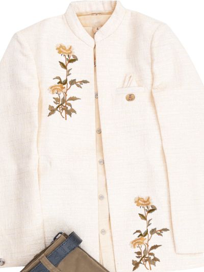 Gracecharm Boys Floral Embroidered Mandarin Collar Blazer Shirt and Trouser Set