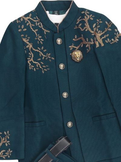 Royal Elegance Boys Gold Branch Embellished Mandarin Collar 3 Piece Suit Set