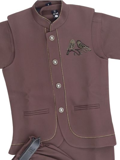 Gracecharm Boys Twin Bird Embellished Nehru Jacket and Kurta 3 Piece Set