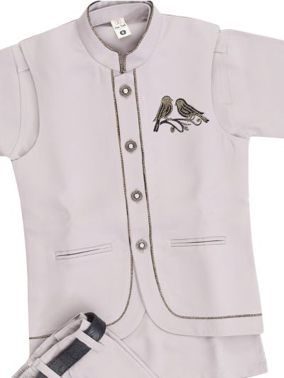 Gracecharm Boys Twin Bird Embellished Nehru Jacket and Kurta 3 Piece Set