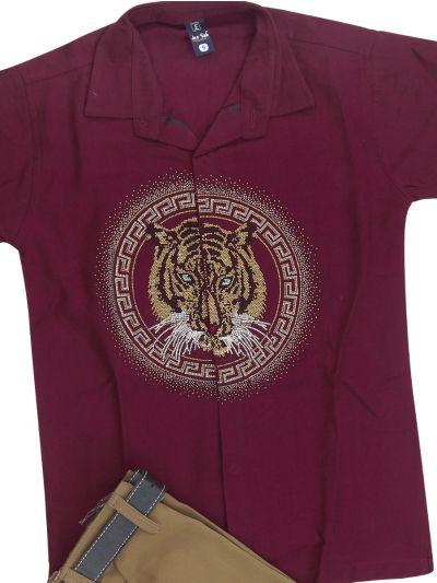 Gracecharm Boys Tiger Motif Embellished Shirt and Trouser 2 Piece Set