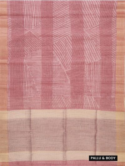 Gracecharm Semi Jute Geometric Stripe Weave with Check Pallu Border Saree