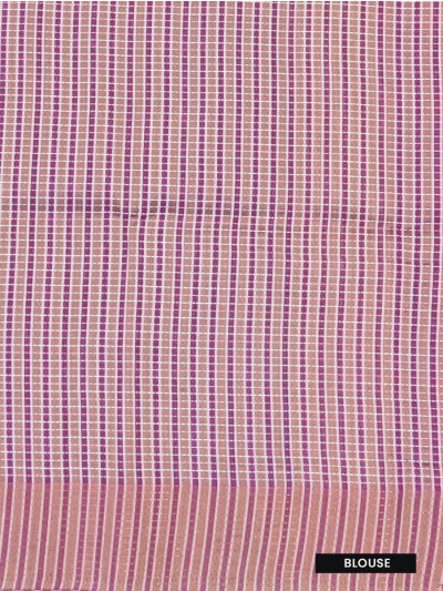 Gracecharm Semi Jute Ornamental Ogee Jaal with Striped Pallu Border Saree