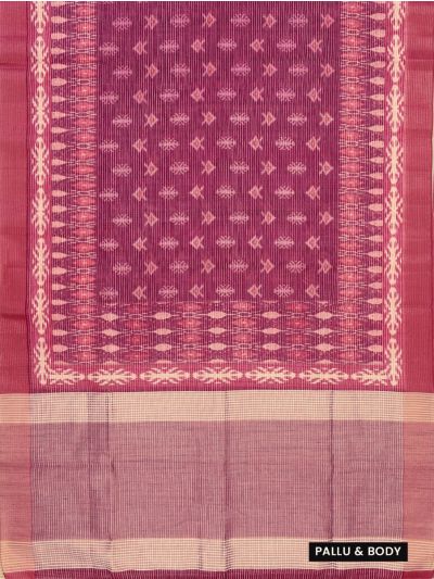 Gracecharm Semi Jute Geometric Ikat Butta with Striped Pallu Border Saree