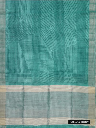 Gracecharm Semi Jute Abstract Geometric with Striped Pallu Border Saree