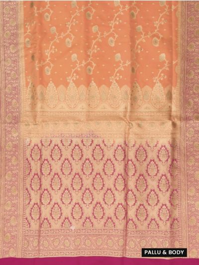 BlossomEase Semi Banarasi Floral Jaal with Paisley Brocade Pallu Saree
