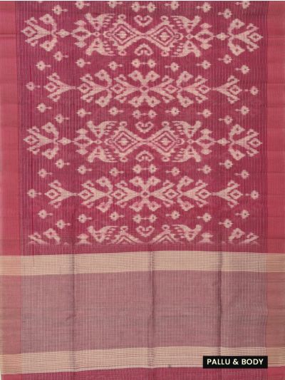 Gracecharm Semi Jute Ornamental Ikat with Striped Pallu Border Saree