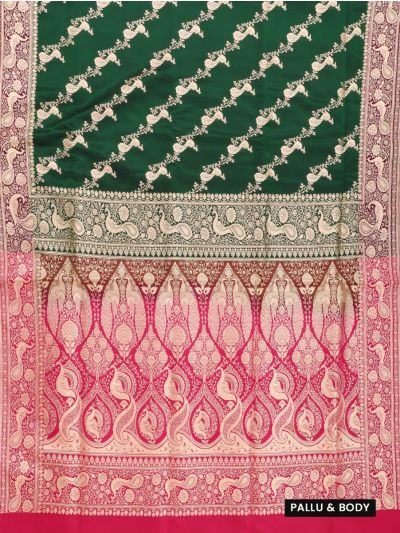 BlossomEase Semi Banarasi Peacock Floral Jaal with Zari Pallu Saree