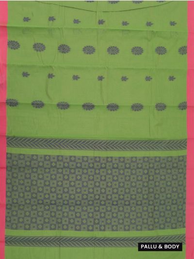 Gracecharm Elegant Kanchi Cotton Floral Butta with Pink Border Saree
